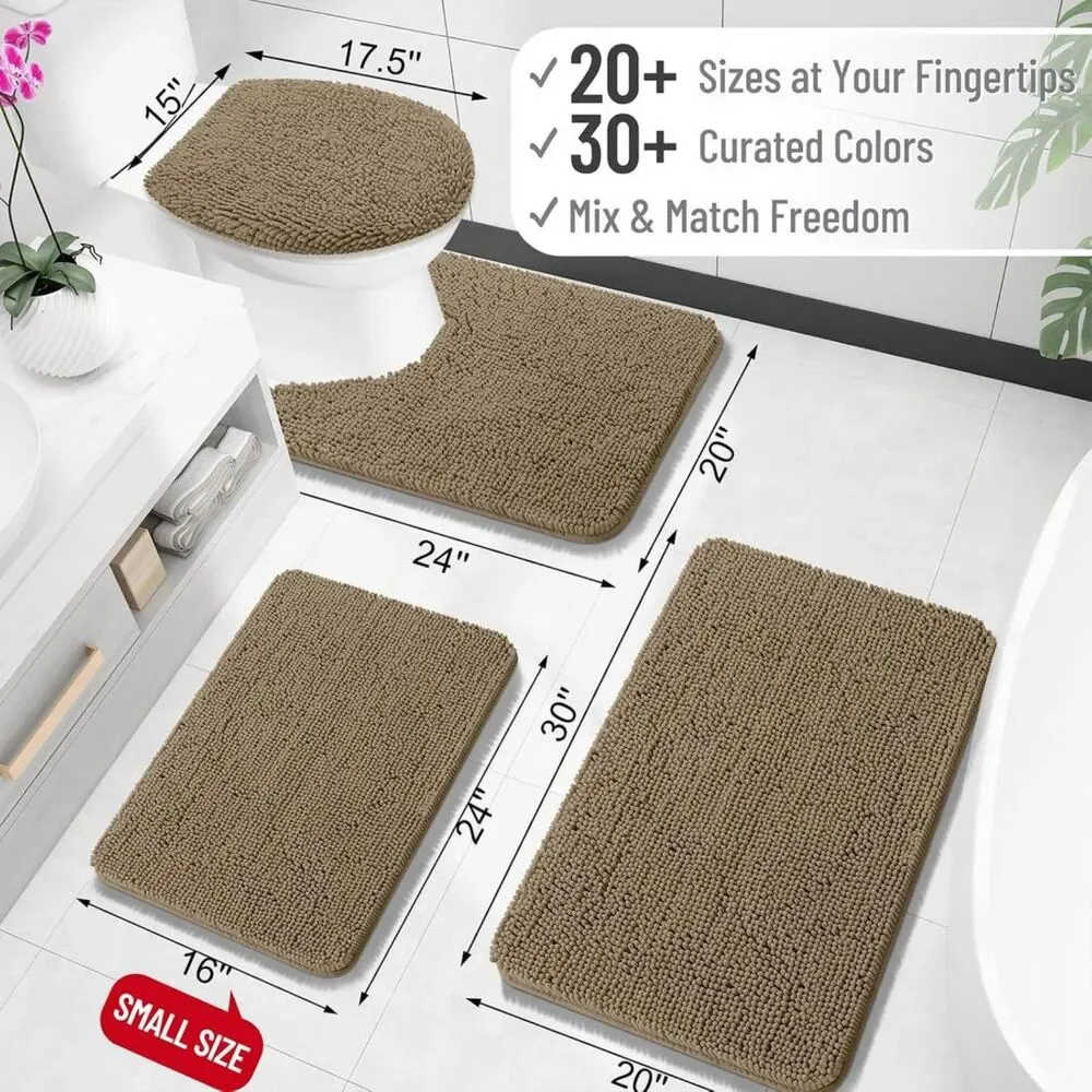 Brand New Olanly Tan Extra-Soft Chenille Bathroom Rug – 24″ × 16″